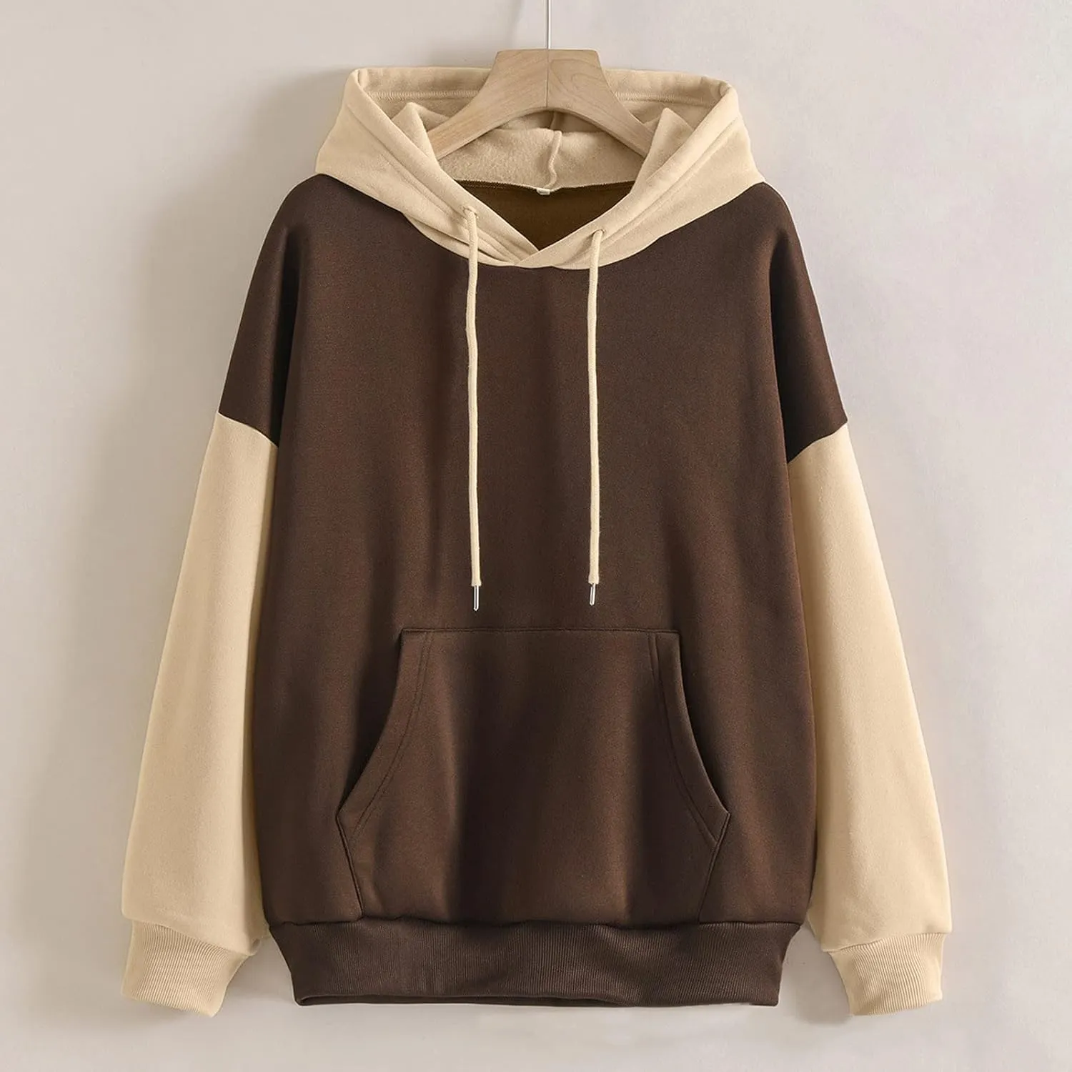 Women's Drawstring Color Block Sweatshirt Casual Comfortable Hooded Sweatshirt Autumn and Winter Warm Sweatshirt