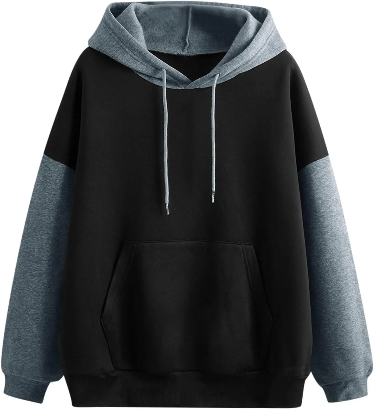 Women's Drawstring Color Block Sweatshirt Casual Comfortable Hooded Sweatshirt Autumn and Winter Warm Sweatshirt