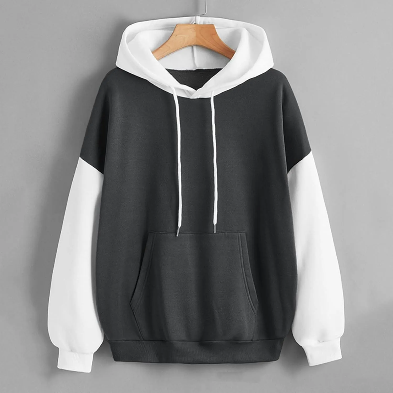 Women's Drawstring Color Block Sweatshirt Casual Comfortable Hooded Sweatshirt Autumn and Winter Warm Sweatshirt