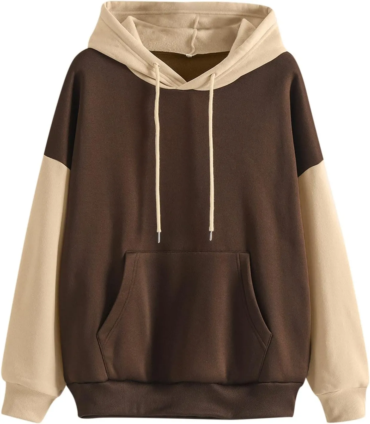 Women's Drawstring Color Block Sweatshirt Casual Comfortable Hooded Sweatshirt Autumn and Winter Warm Sweatshirt