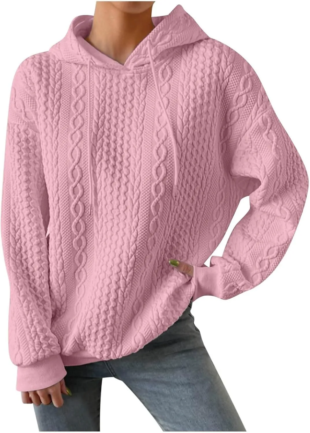 Womens Fashion Fall Sweatshirt Oversized Hoodie Casual Long Sleeve Pullover Knit Hooded Sweatshirts with Pocket S-3XL