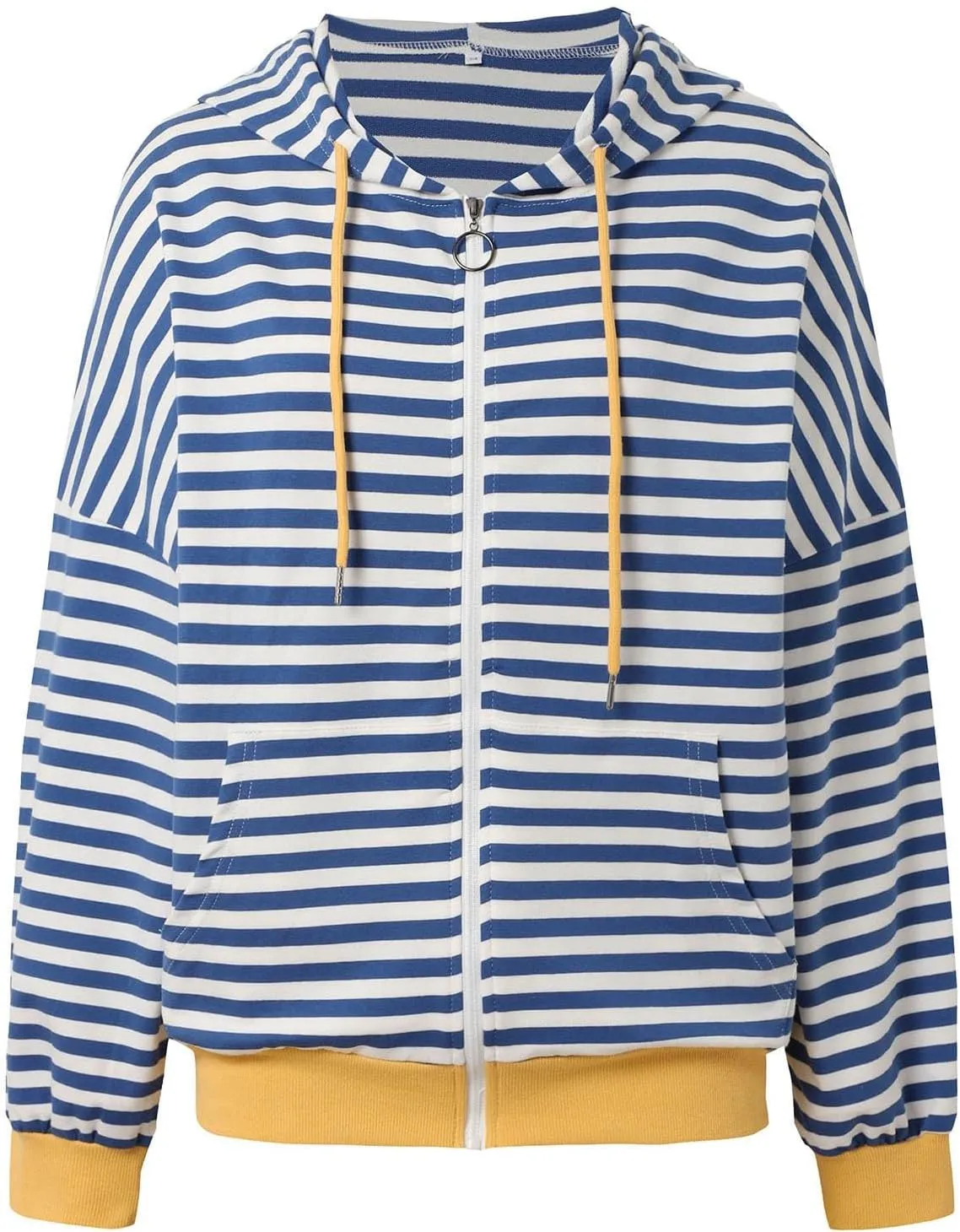 Womens Full-Zip Hoodie Sweatshirts Long Sleeve Striped Shirts Pullover Color Block Drawstring Fall Winter Tops Outfit