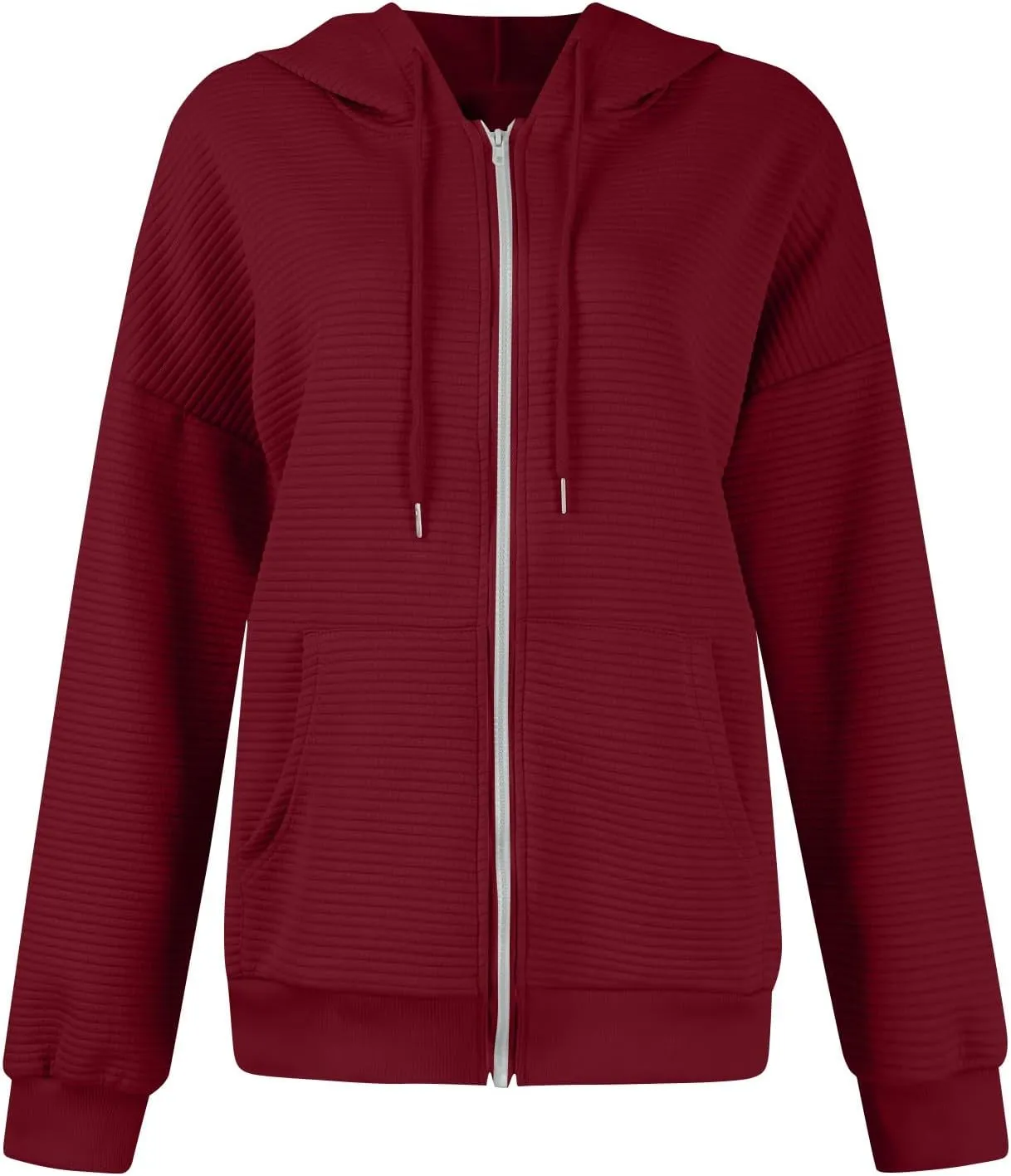 Womens Full Zip Up Hoodie Loose Fit Hooded Oversized Sweatshirt Casual Fall Long Sleeve Quilted Jackets with Pockets