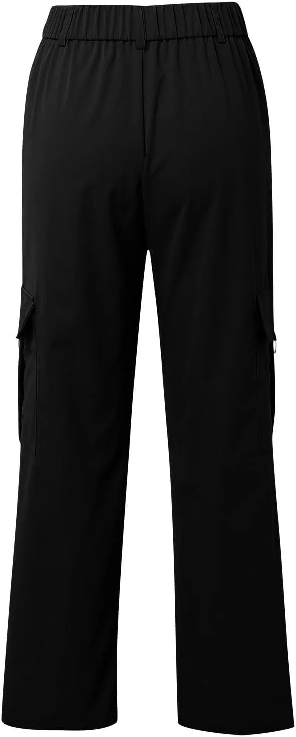 Womens High Waist Straight Leg Pants Solid Color Casual Trousers with Pockets 2024 Trendy Casual Cargo Joggers Pants