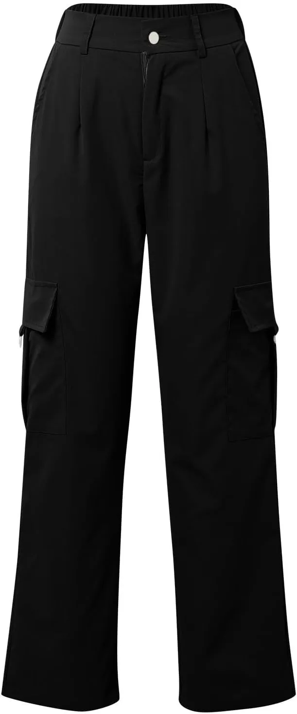 Womens High Waist Straight Leg Pants Solid Color Casual Trousers with Pockets 2024 Trendy Casual Cargo Joggers Pants
