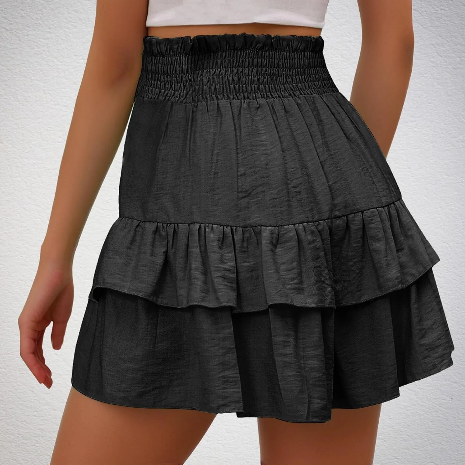 Women's High Waisted Pleated Skirts Boho Ruffle Tiered Shorts Beach Vacation Short Summer Comfy Flowy Skirt