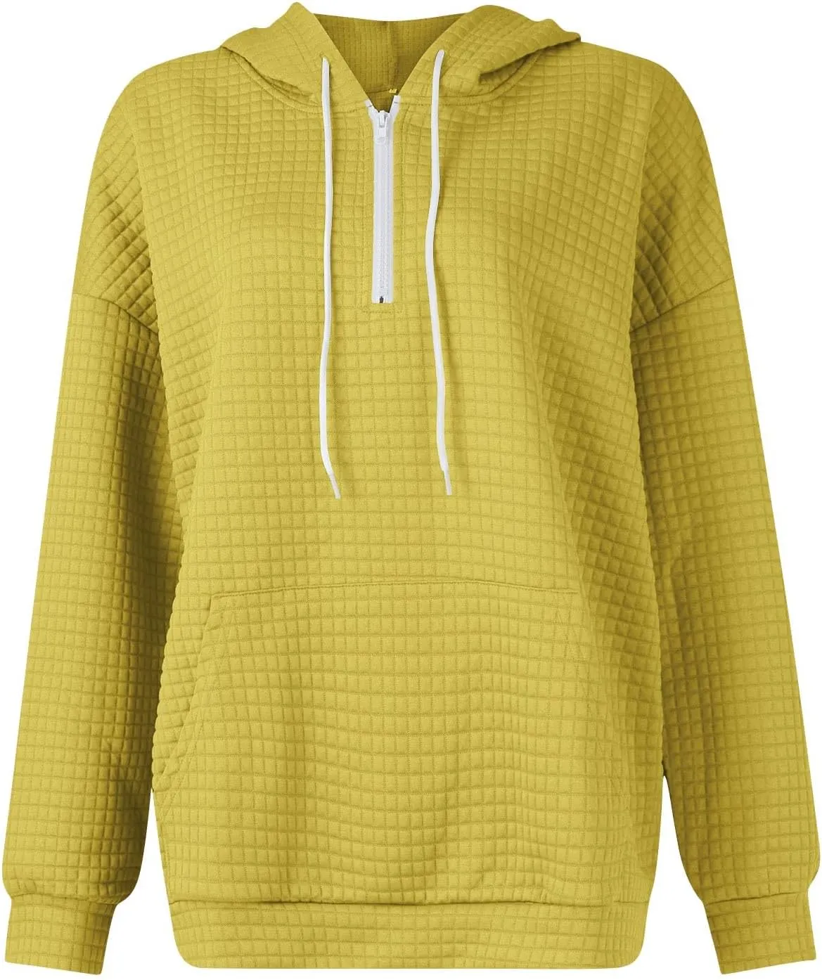 Womens Hoodies Casual Long Sleeve Drawstring Waffle Knit Pullover Tops Loose Hooded Sweatshirt with Pocket