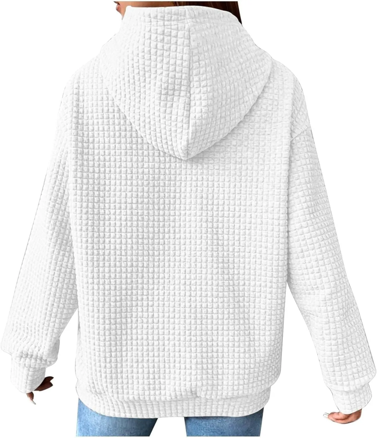 Womens Hoodies Casual Long Sleeve Drawstring Waffle Knit Pullover Tops Loose Hooded Sweatshirt with Pocket