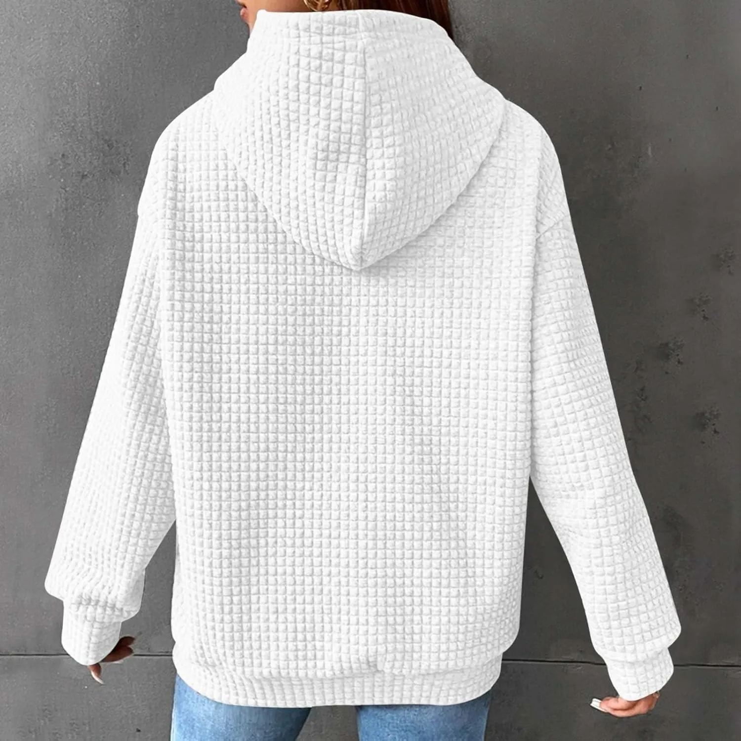 Womens Hoodies Casual Long Sleeve Drawstring Waffle Knit Pullover Tops Loose Hooded Sweatshirt with Pocket