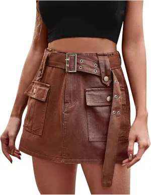 Womens Jean Shorts Casual Stretch Jeans with Multi-Pockets Elastic High Waisted Cargo Denim Shorts Trendy Skirt Shorts