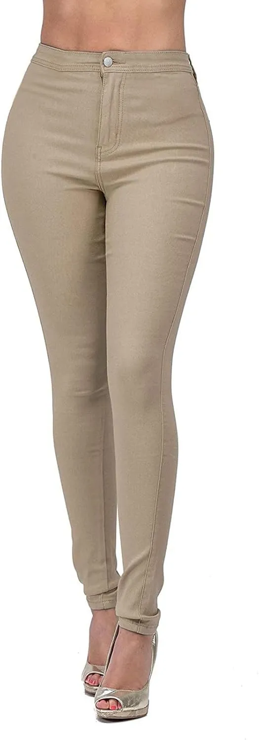 Women's Jeggings with Pockets, Skinny Fit Denim Look, High Waisted Stretchy Pull On Pants, Full-Length & Capri