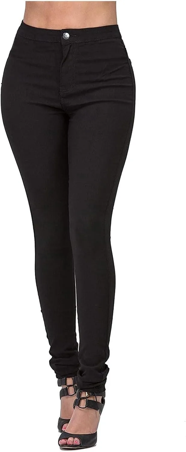Women's Jeggings with Pockets, Skinny Fit Denim Look, High Waisted Stretchy Pull On Pants, Full-Length & Capri