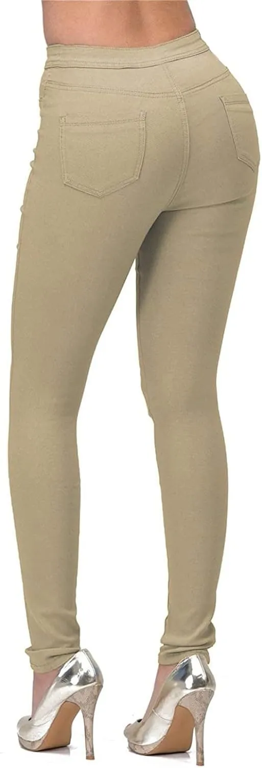 Women's Jeggings with Pockets, Skinny Fit Denim Look, High Waisted Stretchy Pull On Pants, Full-Length & Capri