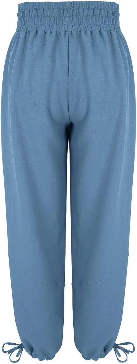 Women's Lightweight Oversized Baggy Pants Trendy High Waist Breathable Pleated Trouser Beach Playing Casual Sweatpant