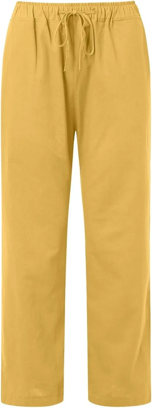 Women's Linen Blend Summer Cropped Palazzo Pants High Waist Lounge Pants Loose Fit Palazzo Lounge Pants Beach