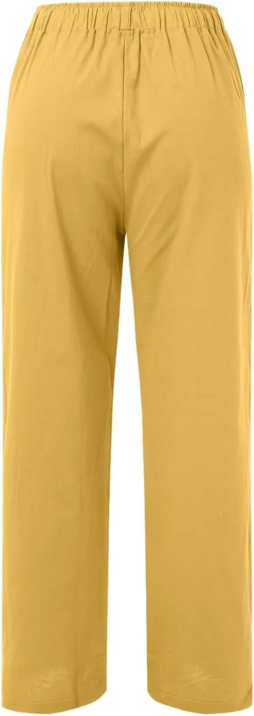 Women's Linen Blend Summer Cropped Palazzo Pants High Waist Lounge Pants Loose Fit Palazzo Lounge Pants Beach