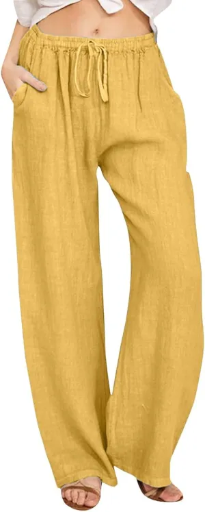 Women's Linen Blend Summer Cropped Palazzo Pants High Waist Lounge Pants Loose Fit Palazzo Lounge Pants Beach