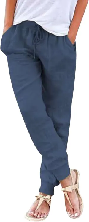 Women's Linen Blend Summer Cropped Pants Low Waist Wide Leg Slim Fit Palazzo Lounge Pants Vacation