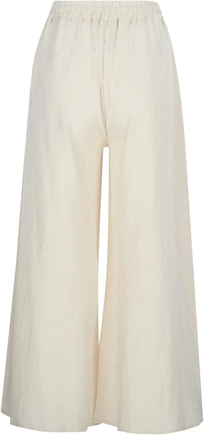 Womens Linen Summer Palazzo Palazzo Pants Elastic Waisted Lounge Pants Plus Size Pant Trousers Office