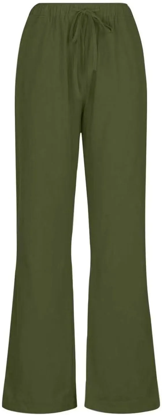 Women's Linen Summer Y2K Fashion Palazzo Pants Elastic Waisted Straight Plus Size Trouser Vacation