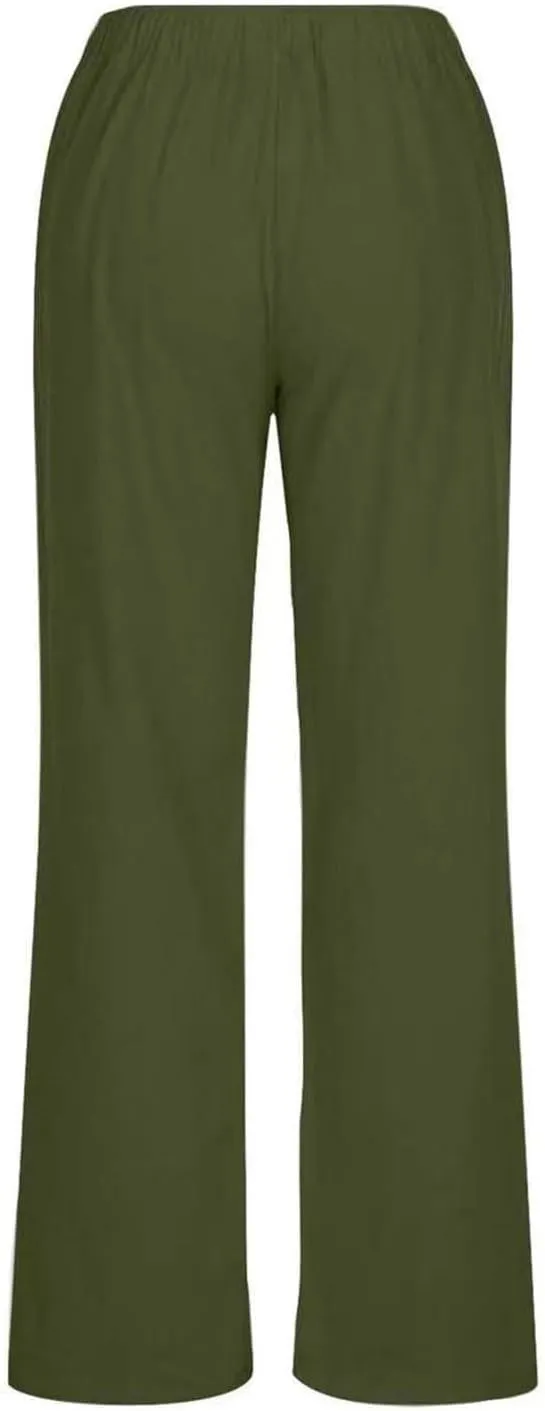 Women's Linen Summer Y2K Fashion Palazzo Pants Elastic Waisted Straight Plus Size Trouser Vacation