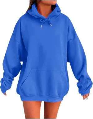 Women's Long Sleeve Oversized Pullover Solid Color Y2K Hoodie Fall Loose Hoodie Sweatshirt Winter Sweatshirt with Pocket