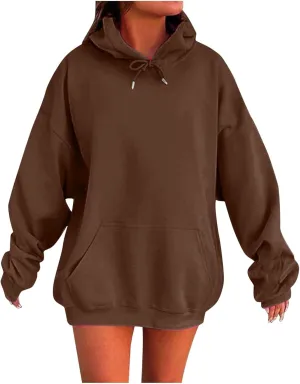 Women's Long Sleeve Oversized Pullover Solid Color Y2K Hoodie Fall Loose Hoodie Sweatshirt Winter Sweatshirt with Pocket
