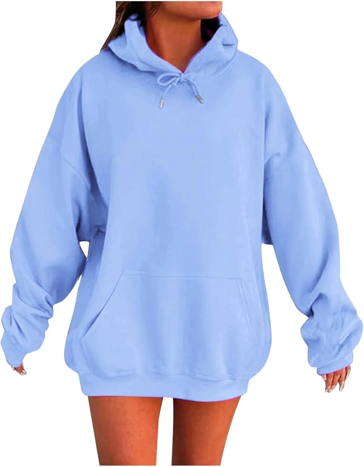 Women's Long Sleeve Oversized Pullover Solid Color Y2K Hoodie Fall Loose Hoodie Sweatshirt Winter Sweatshirt with Pocket