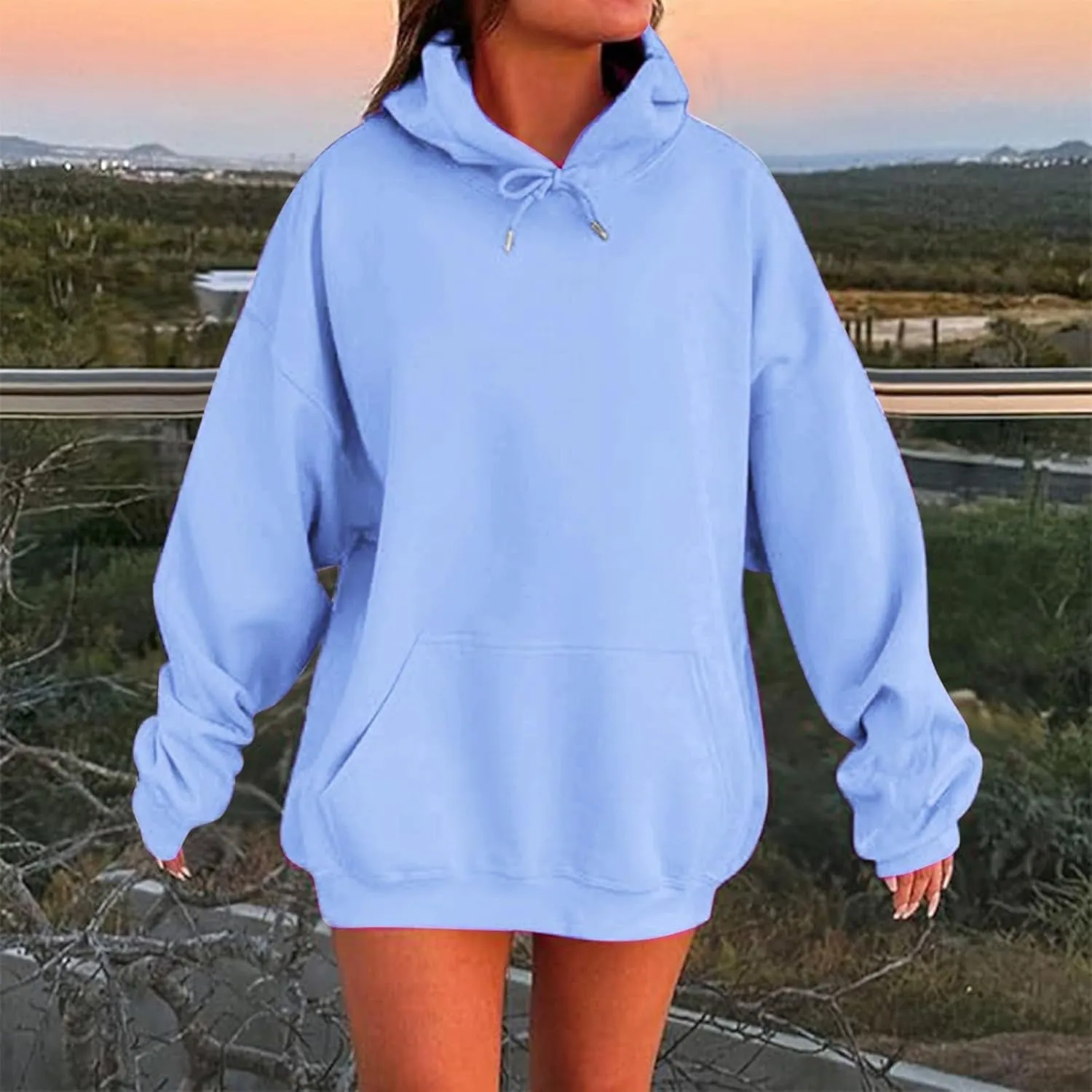Women's Long Sleeve Oversized Pullover Solid Color Y2K Hoodie Fall Loose Hoodie Sweatshirt Winter Sweatshirt with Pocket