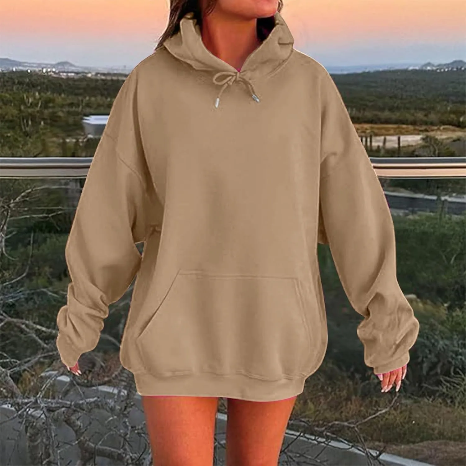 Women's Long Sleeve Oversized Pullover Solid Color Y2K Hoodie Fall Loose Hoodie Sweatshirt Winter Sweatshirt with Pocket