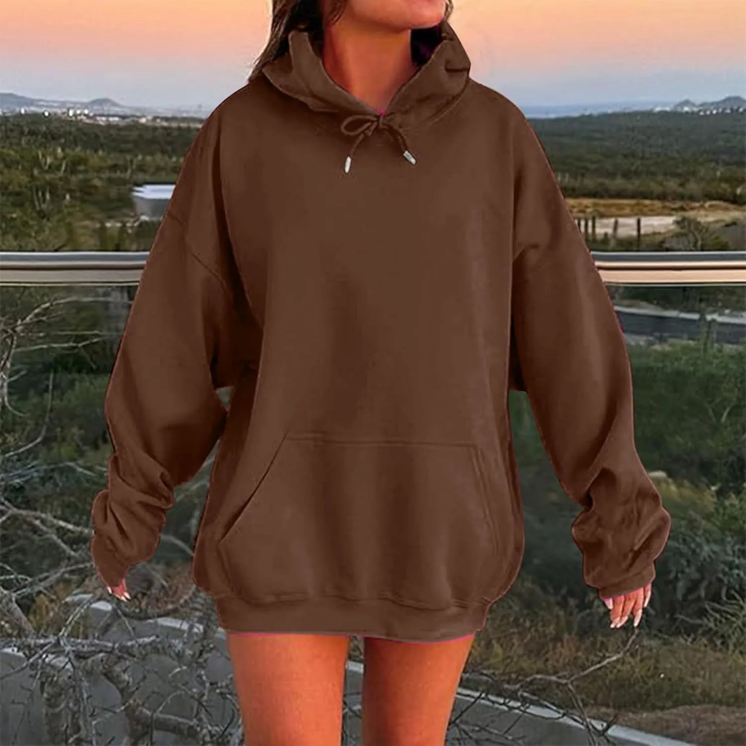 Women's Long Sleeve Oversized Pullover Solid Color Y2K Hoodie Fall Loose Hoodie Sweatshirt Winter Sweatshirt with Pocket