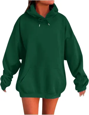 Women's Long Sleeve Oversized Pullover Solid Color Y2K Hoodie Fall Loose Hoodie Sweatshirt Winter Sweatshirt with Pocket