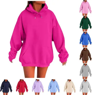 Women's Long Sleeve Oversized Pullover Solid Color Y2K Hoodie Fall Loose Hoodie Sweatshirt Winter Sweatshirt with Pocket