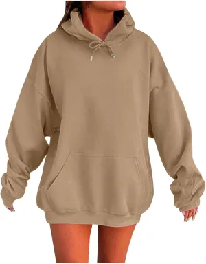 Women's Long Sleeve Oversized Pullover Solid Color Y2K Hoodie Fall Loose Hoodie Sweatshirt Winter Sweatshirt with Pocket