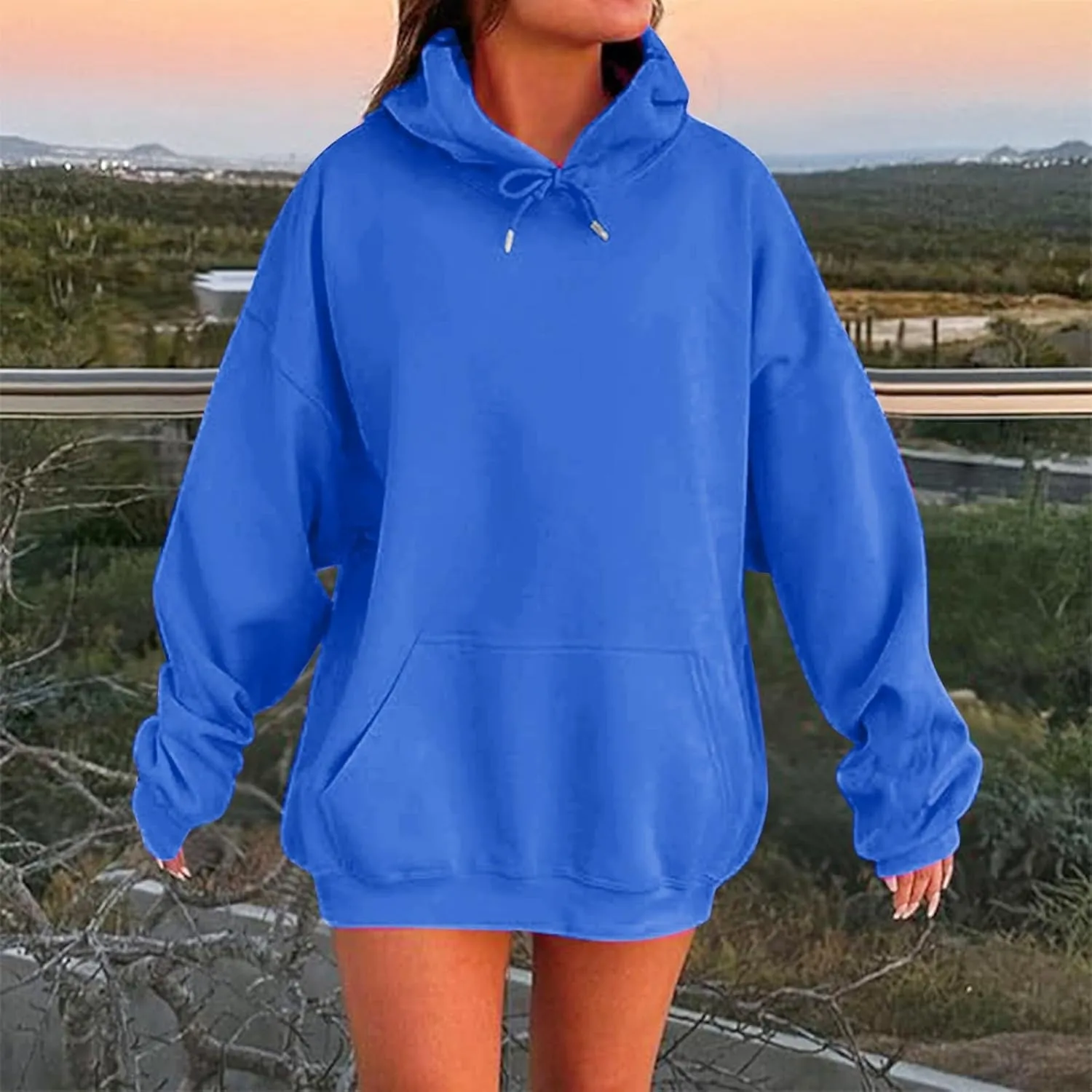 Women's Long Sleeve Oversized Pullover Solid Color Y2K Hoodie Fall Loose Hoodie Sweatshirt Winter Sweatshirt with Pocket