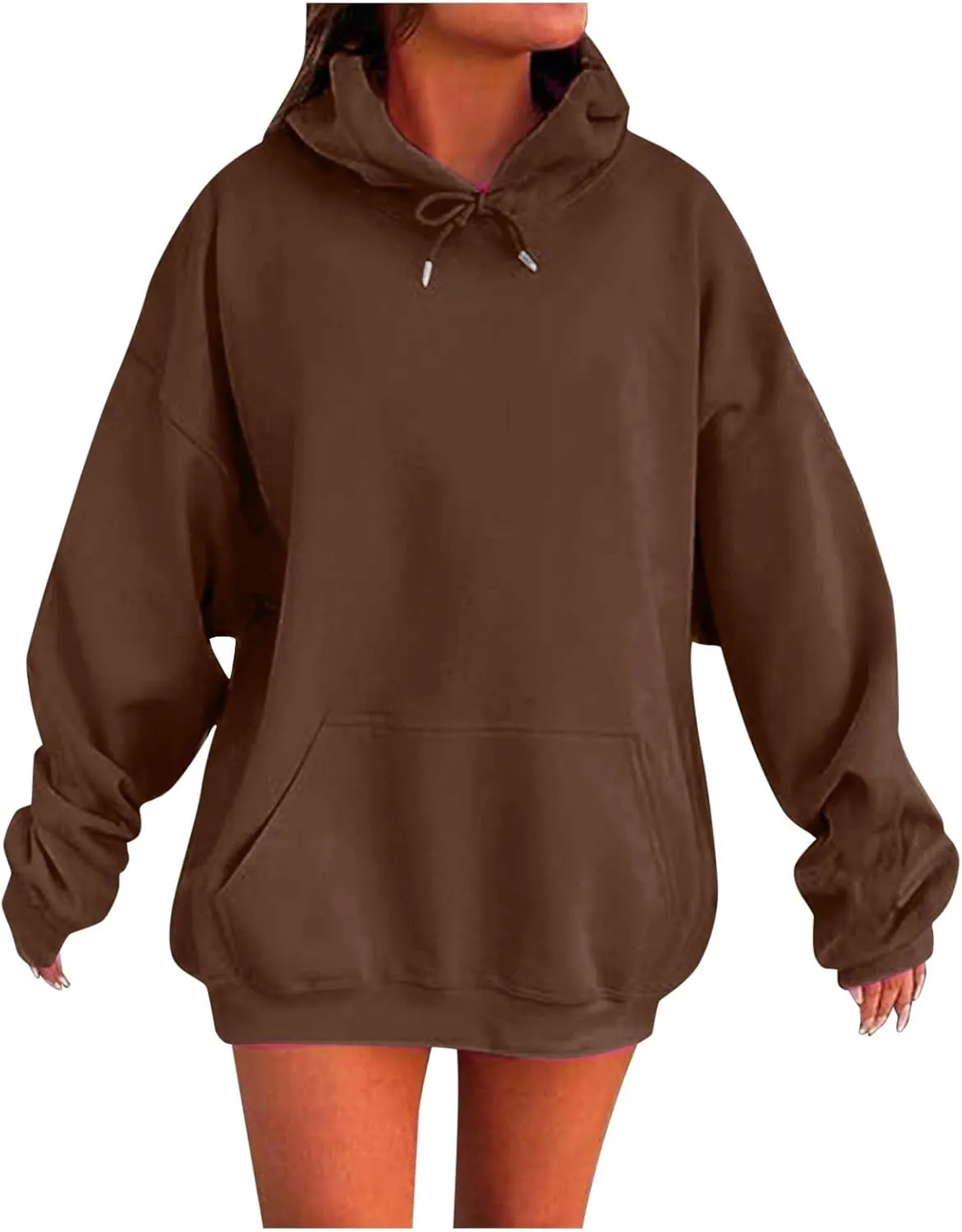 Women's Long Sleeve Oversized Pullover Solid Color Y2K Hoodie Fall Loose Hoodie Sweatshirt Winter Sweatshirt with Pocket