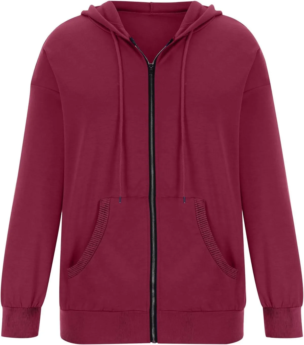 Women's Loose Zip Up Hoodie Oversized Long Sleeve Solid Drawstring Hooded Sweatshirt Jackets Y2K Casual Outwear
