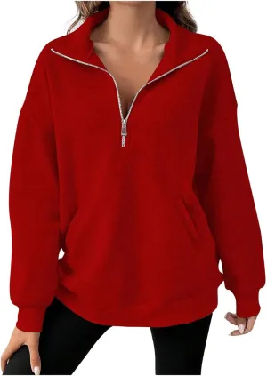 Womens Oversized Hoodie Sweatshirts Top Long Sleeve Quarter Zip Fall Tunic Pullover Trendy Teen Girls Preppy Clothes