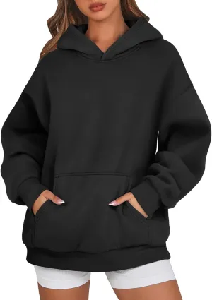 Womens Oversized Hoodies Cotton Plain Long Sleeve Pullover Fall Clothes with Pockets