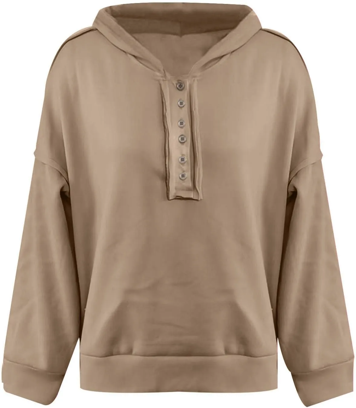 Womens Oversized Sweatshirt Long Sleeve V Neck Button Hoodie Casual Loose Fit Lightweight Sweatshirt Pullover Tops