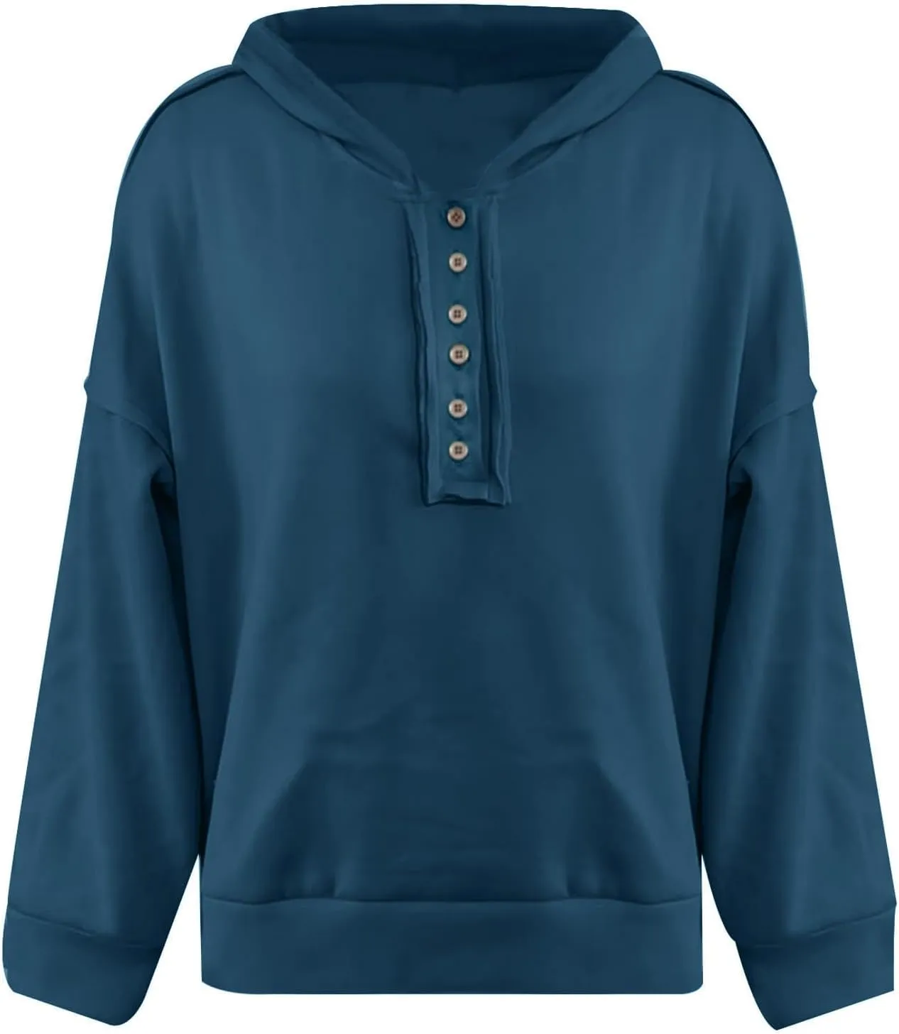Womens Oversized Sweatshirt Long Sleeve V Neck Button Hoodie Casual Loose Fit Lightweight Sweatshirt Pullover Tops