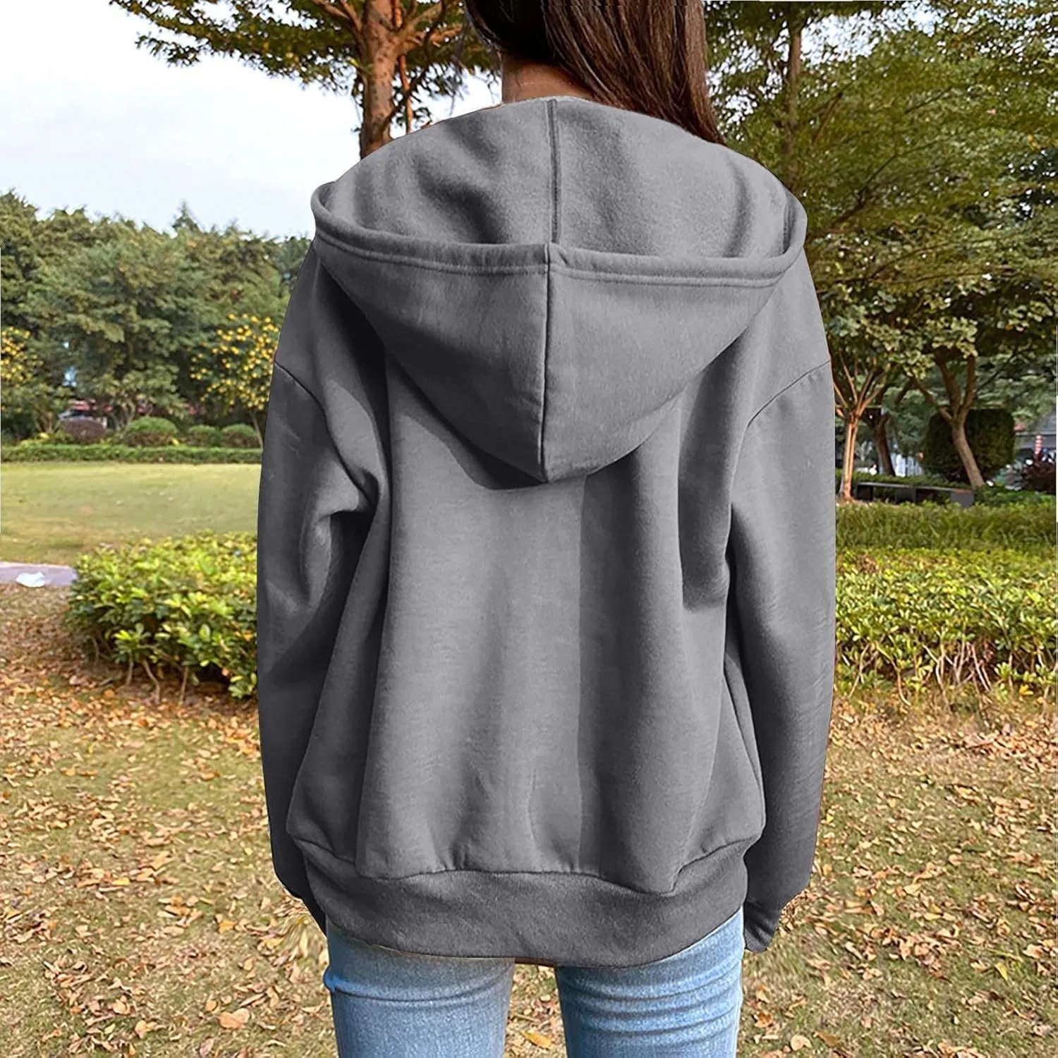 Womens Oversized Zip Up Hoodie Trendy Drawstring Long Sleeve Fall Jackets Casual Teen Girls Y2k Hooded Sweatshirts