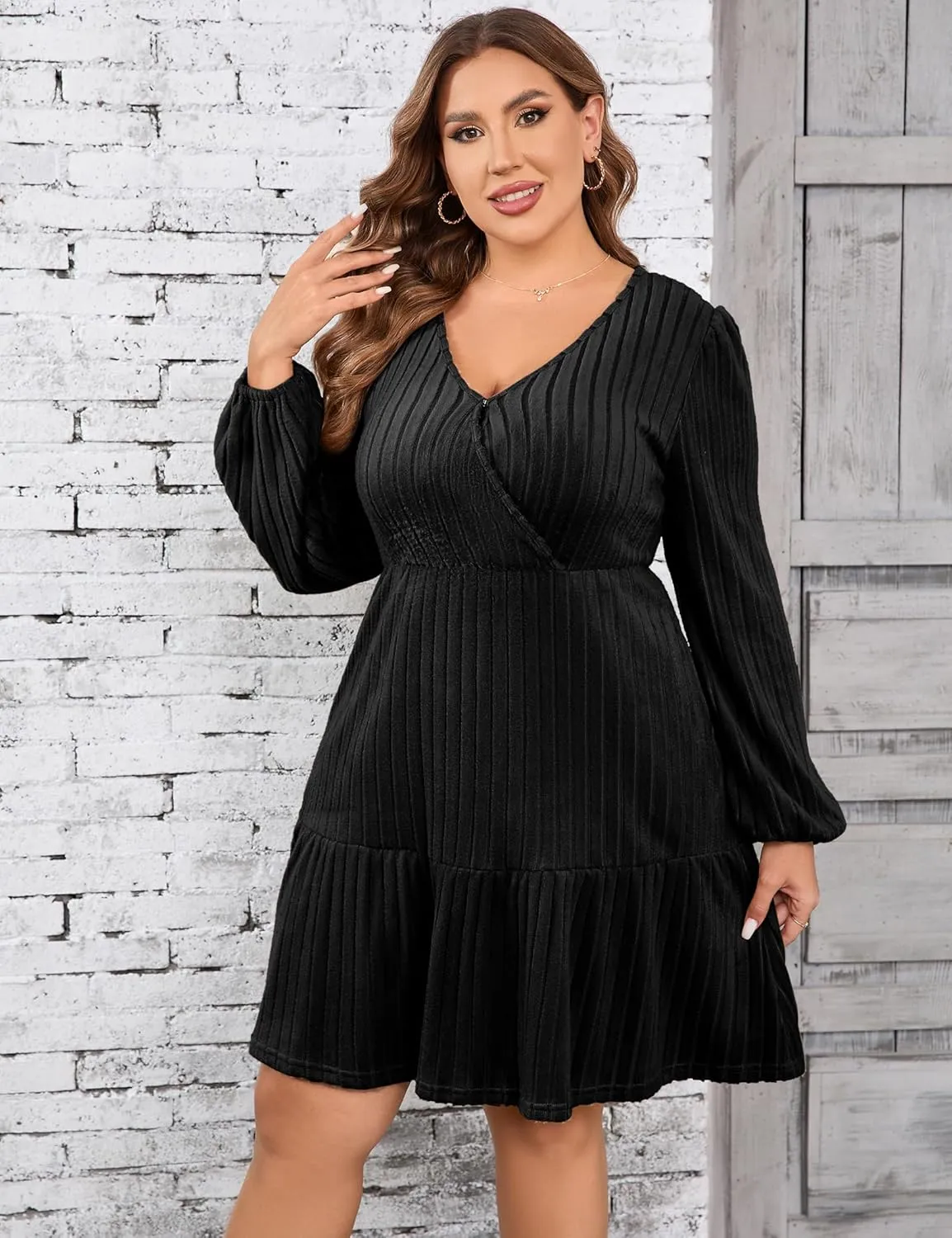Women's Plus Size Casual Sweater Dress Square Neck Long Lantern Sleeve Tie Waist Loose Pullover Sweater Dresses