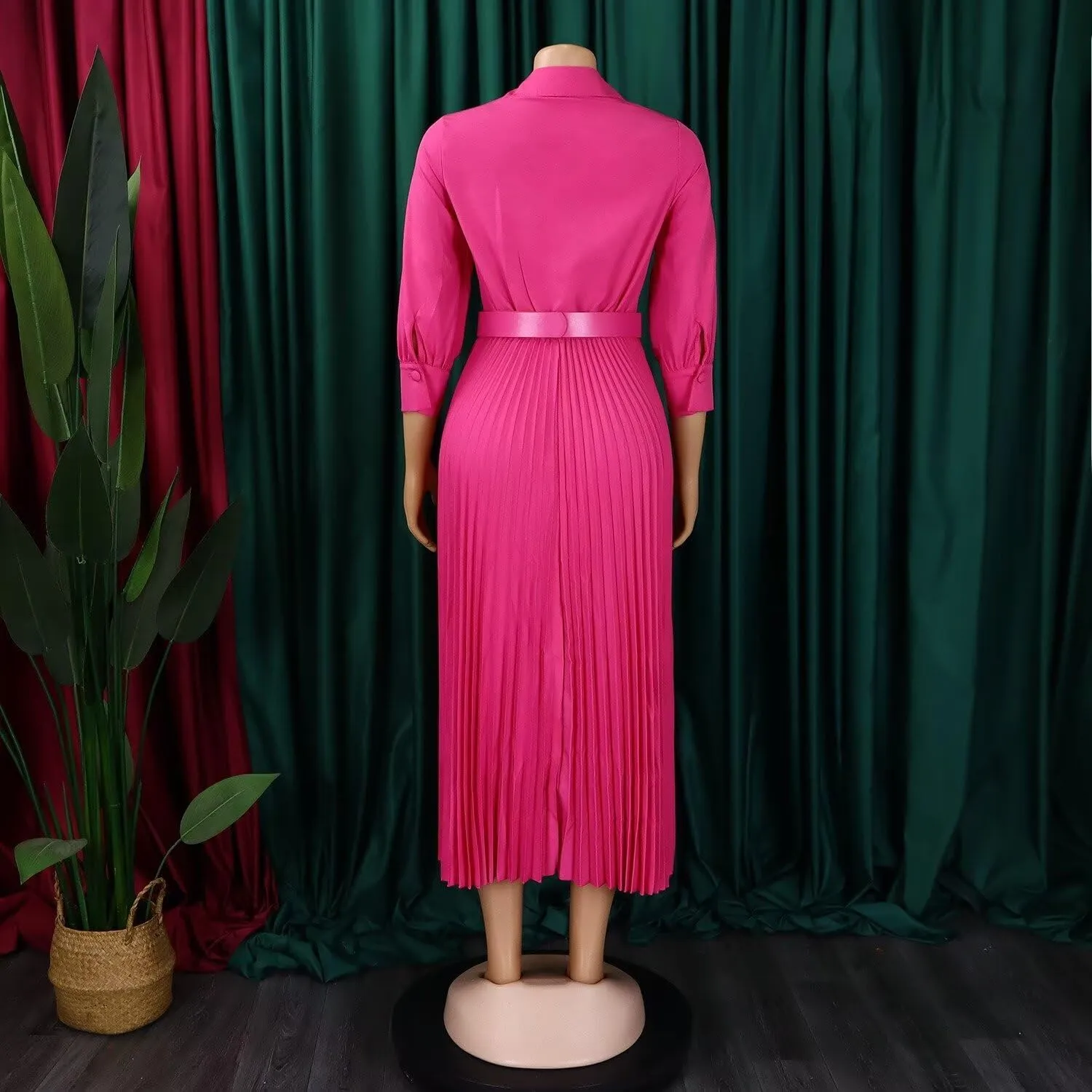 Women's Plus Size Dress Lapel Pleated Skirt Formal Party Dress Business Dress