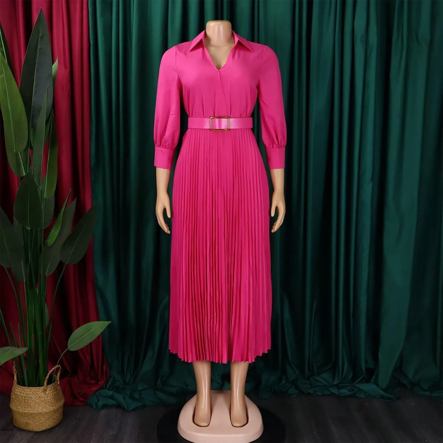 Women's Plus Size Dress Lapel Pleated Skirt Formal Party Dress Business Dress