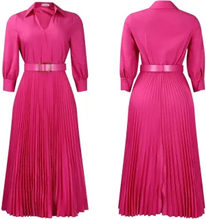 Women's Plus Size Dress Lapel Pleated Skirt Formal Party Dress Business Dress