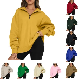 Womens Quarter Zip Trendy Sweatshirts Plain Oversized Long Sleeve Loose Fit Casual Pullover Tops Fall Y2K Clothes