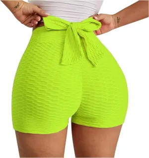 Womens Sexy Booty Shorts Butt Lift Leggings Shorts Lace up Scrunch Workout High Waisted Textured Hot Pants Athletic Shorts