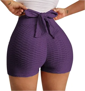 Womens Sexy Booty Shorts Butt Lift Leggings Shorts Lace up Scrunch Workout High Waisted Textured Hot Pants Athletic Shorts