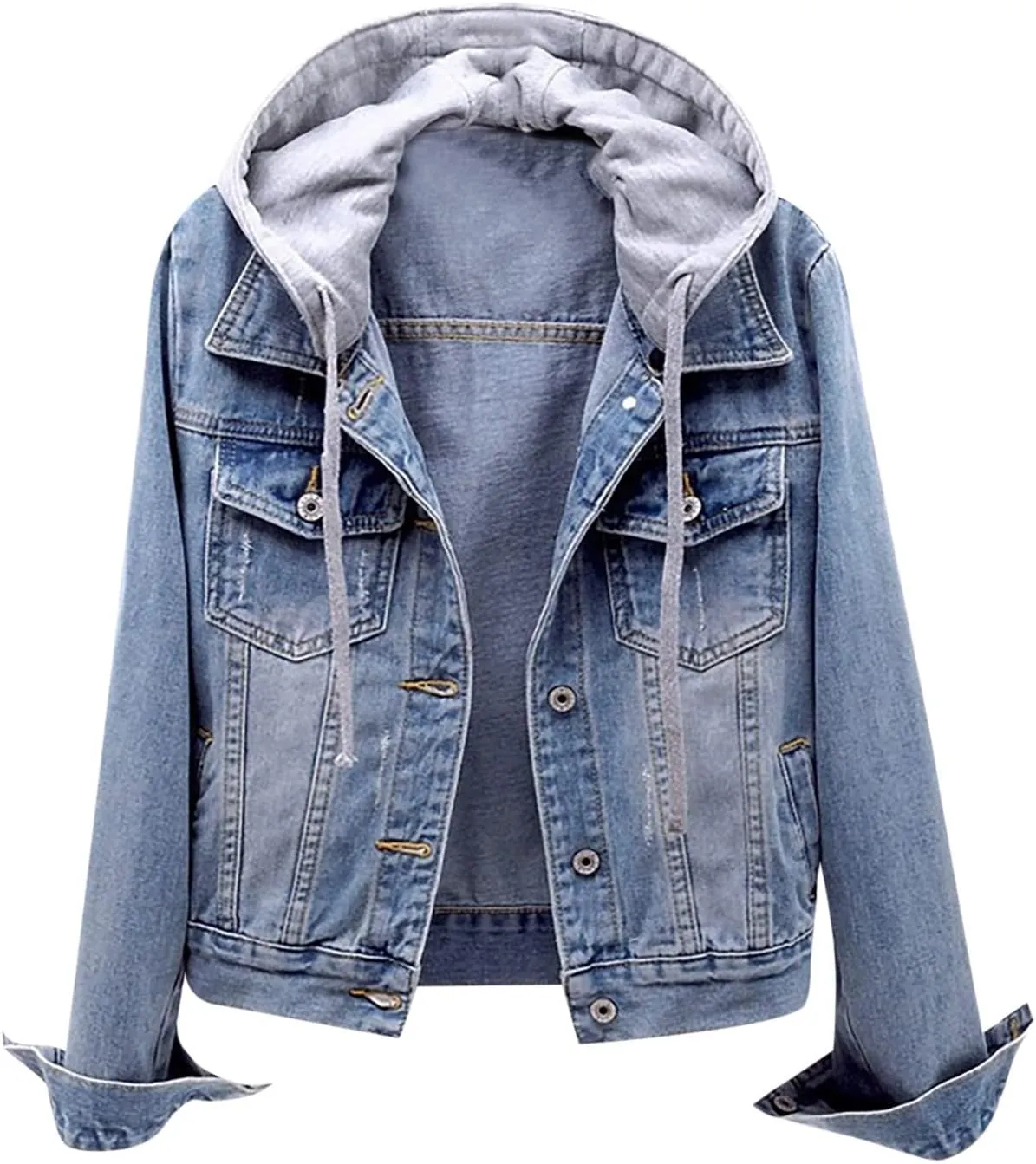 Womens Sherpa Fleece Lined Hoodie Denim Jacket 2022 Winter Jean Jacket Coats Oversized Long Sleeve Trucker Jacket Coat